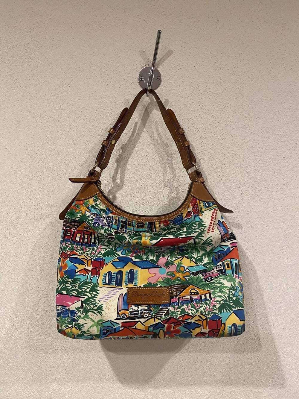 Dooney & Bourke Hobo Bag Womens Medium Multicolor Tropical Canvas Leather Purse
